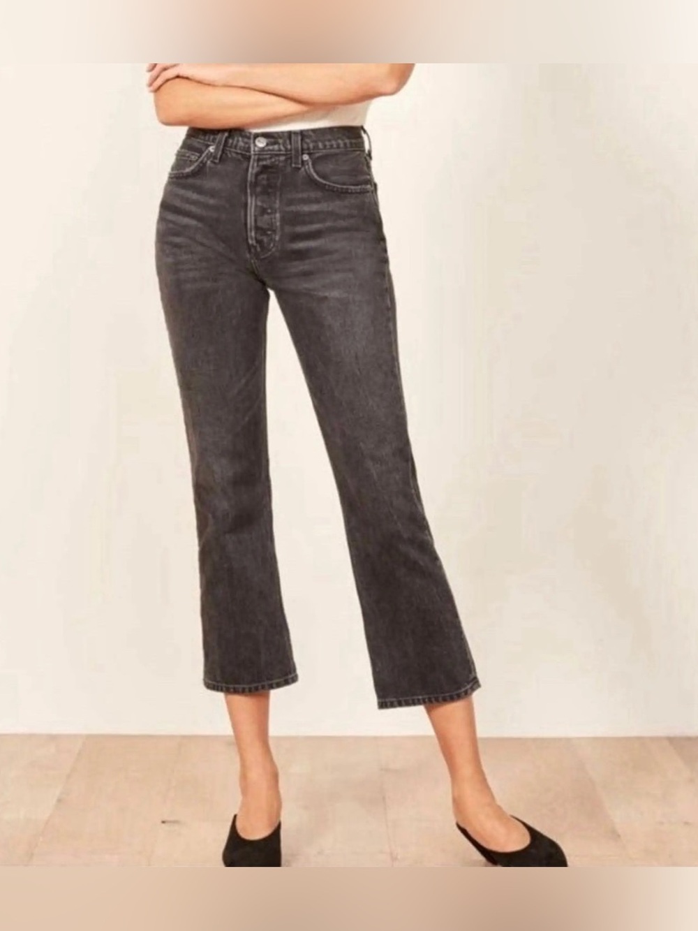 Reformation Black Pacific Jordi Kick Flare Jeans Size 26 US